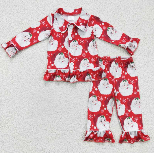 6 C8-40 Christmas Santa Claus red long sleeve pants girls pajamas
