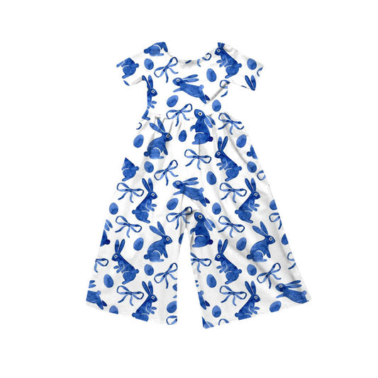 custom moq 5 Easter bunny rabbit egg blue short sleeve girls jumpsuits