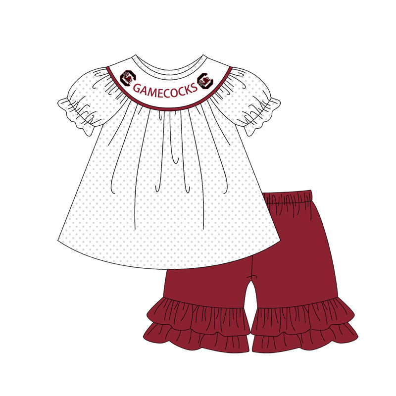 Cutom Moq 3 Football Team Tennessee Game Cocks Dot Short Sleeve Maroon Shorts Girls Set