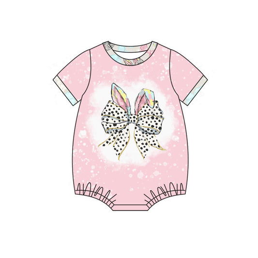 custom moq 5 Easter bunny rabbit bows pink short sleeve girls romper