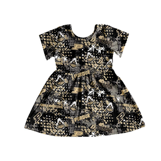 custom S 8.9 Black & golden short sleeve girls dress