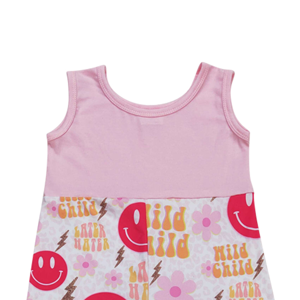 SR1195 Wild child hot pink smile flowers sleeveless girls jumpsuits