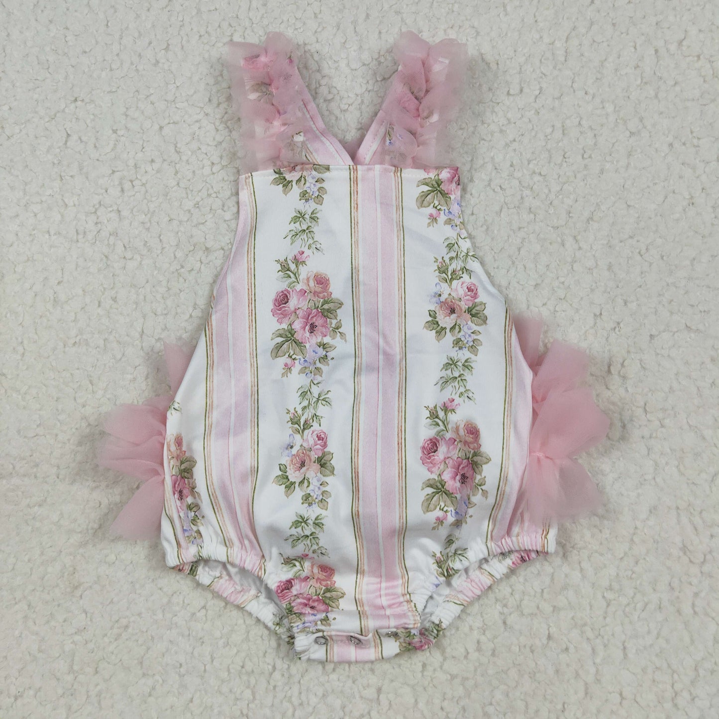 SR2964 pink flowers ruffles girls romper