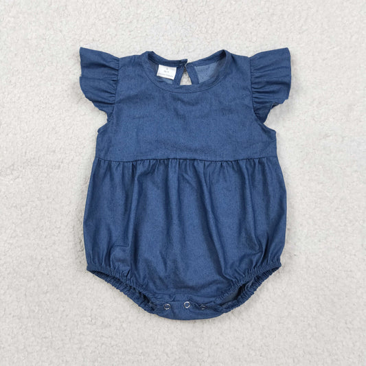 SR3734 Blue Flutter Sleeve Girls Romper