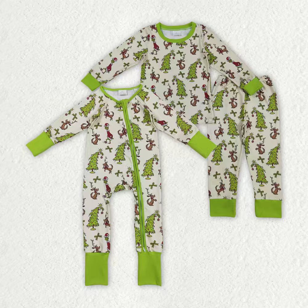Christmas green face romper/pajamas RTS Sibling Clothes