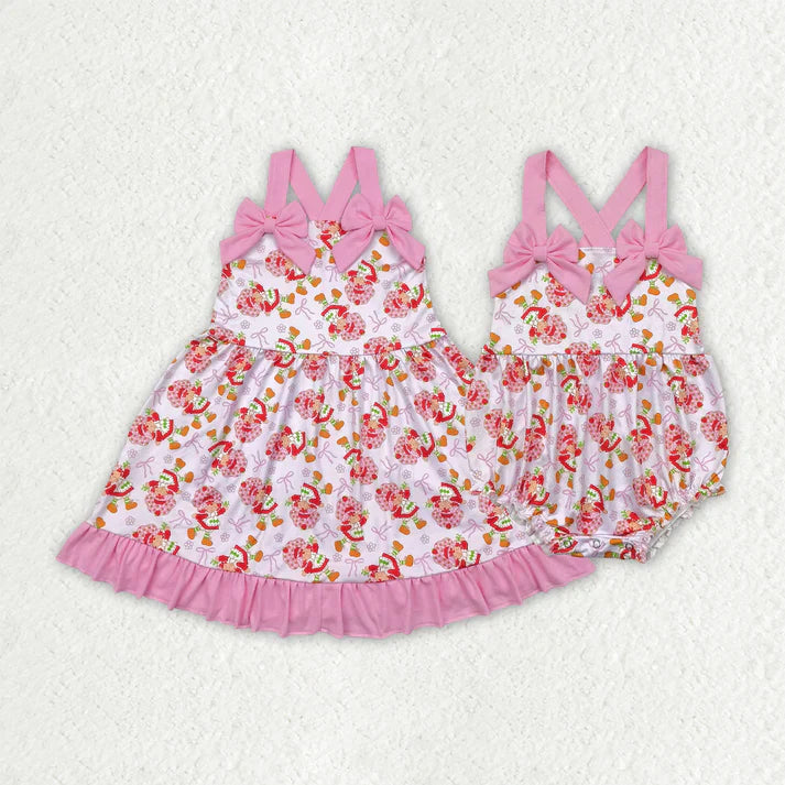 strawberry girl pink bows Summer Sibling Clothes RTS