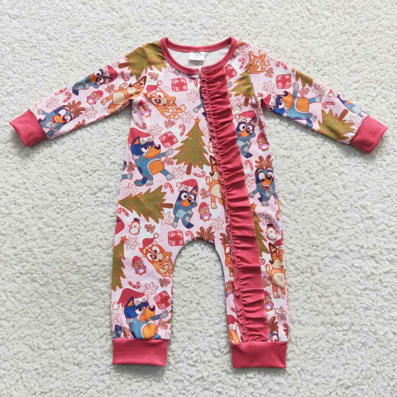 LR0512 Christmas cartoon dog red long sleeve girls romper