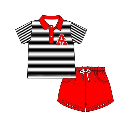 custom style A football black striped short sleeve red shorts boys set