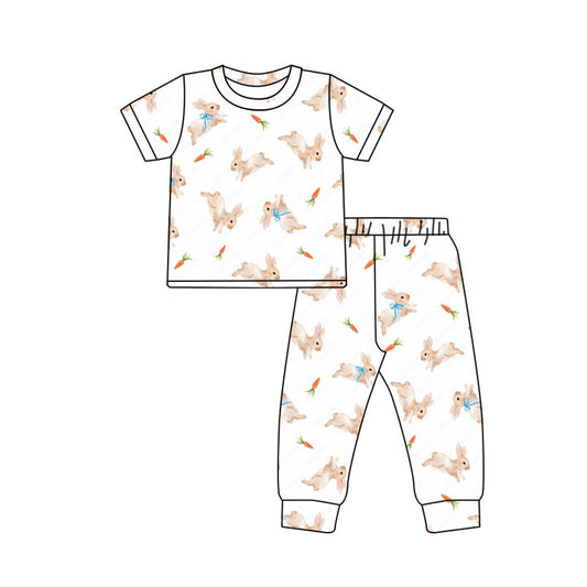 custom moq 5 Easter bunny rabbit caoort white short sleeve pants boys pajamas