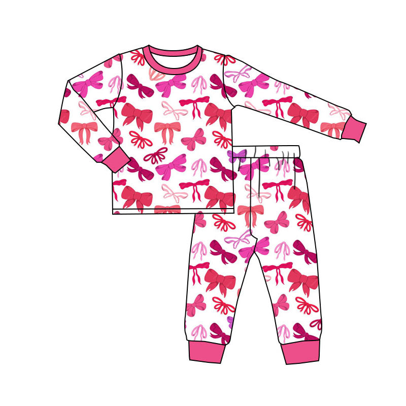 custom moq 5 Valentine's Day heart hot pink long sleeve girls girls pajamas