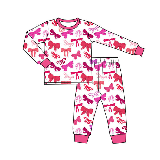 custom moq 5 Valentine's Day heart hot pink long sleeve girls girls pajamas