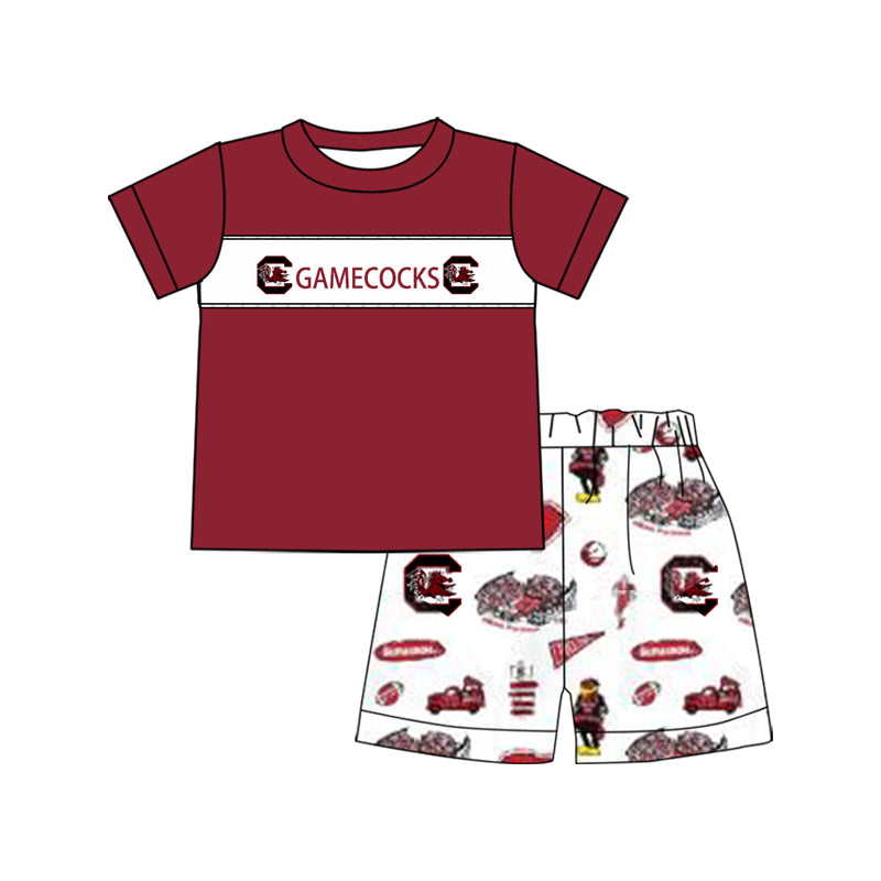 Cutom Moq 3 Football Team Game Cocks Maroon Short Sleeve Shorts Boys Set