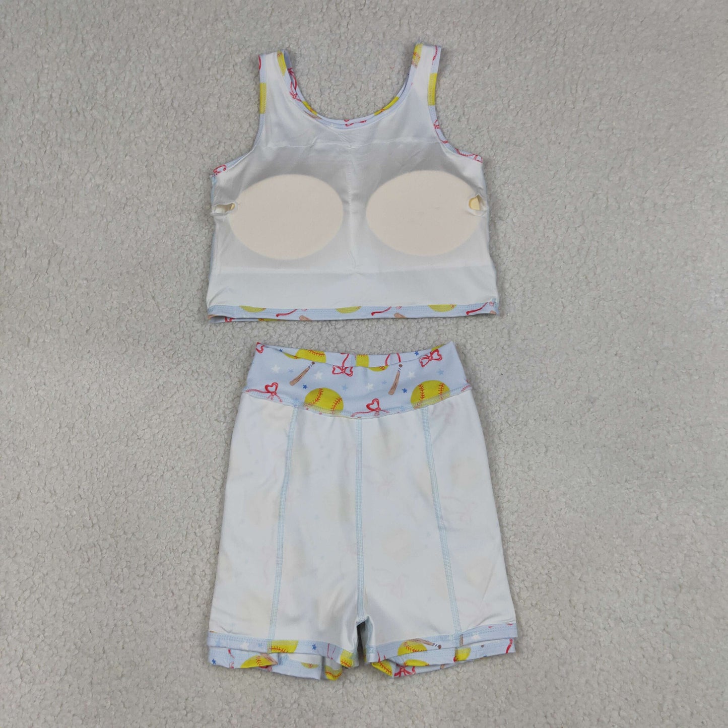 GSD3836 Yoga Softball Bows Blue Sleeveless Skorts Girls Set