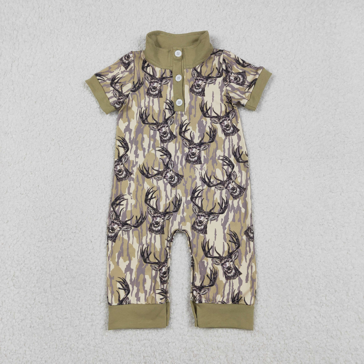 SR3635 Hunting Camo Deer Short Sleeve Boys Romper