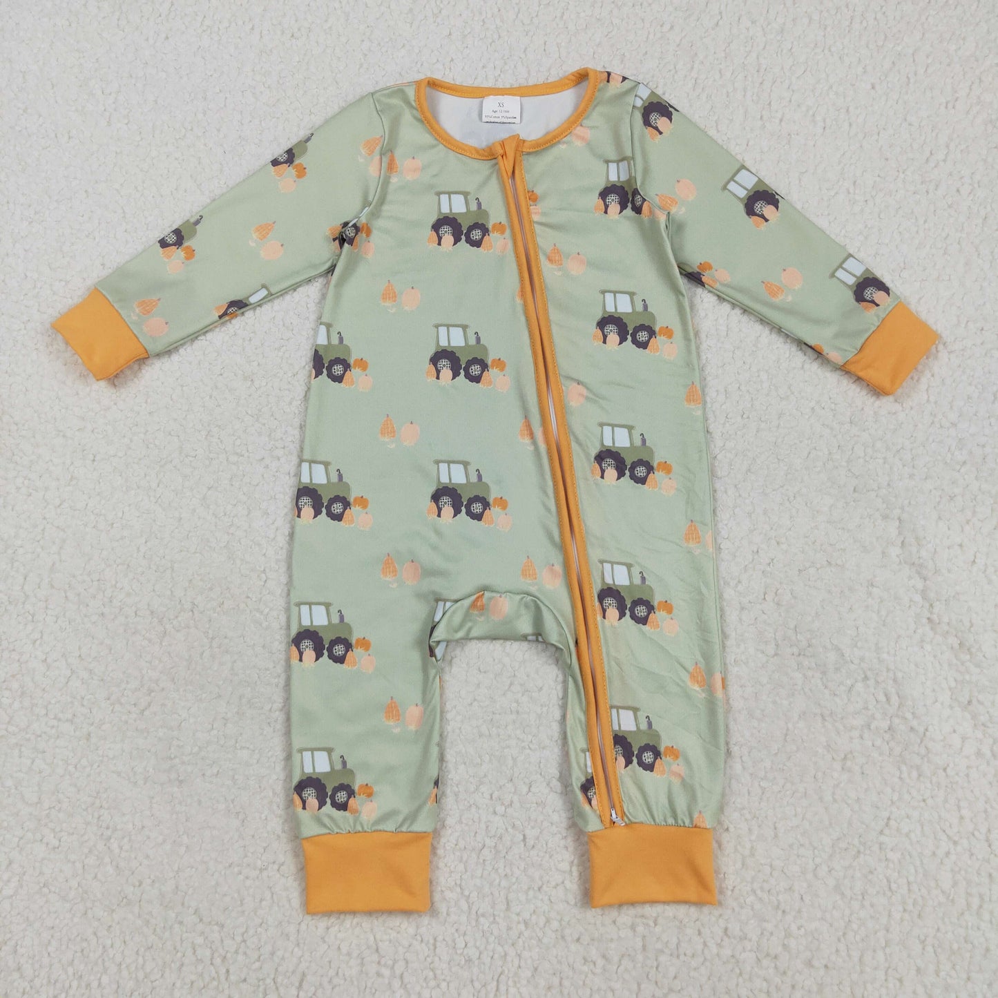 Farm tracktor pumpkin pajamas/romper RTS Sibling Clothes