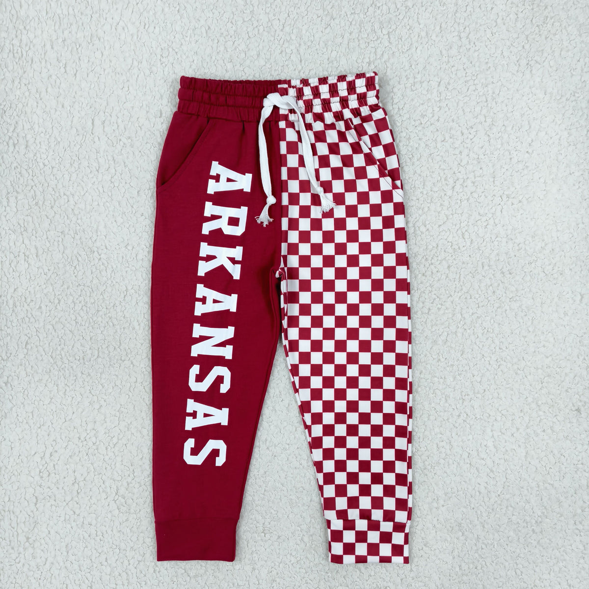 P1062 Offset Printing ARKANSAS Red Checkered Boys Pants
