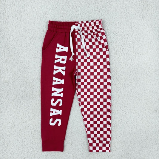 P1062 Offset Printing ARKANSAS Red Checkered Boys Pants