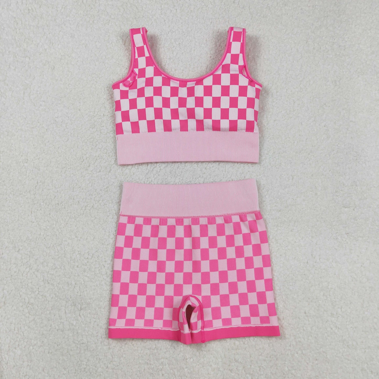 GSSO2704 adult women hot pink checkered sleeveless shorts set