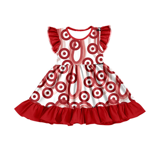 preorder Target Print Red Flutter Sleeve Girls Dress