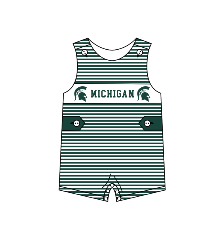 Custom Moq 3 Football Item Michigan Green Sleeveless Boys Romper