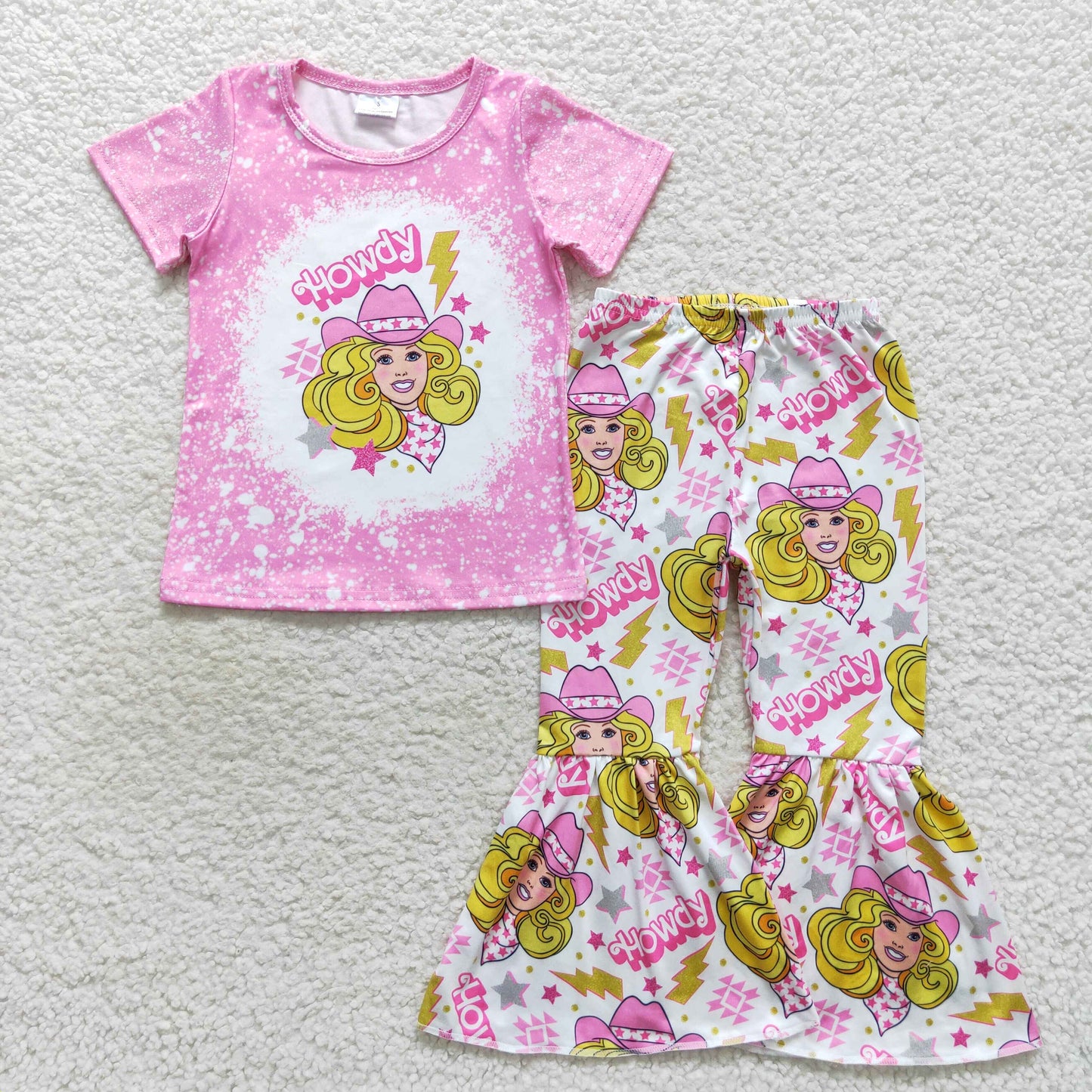 GSPO0801 Howdy BA pink short sleeve pants girls set