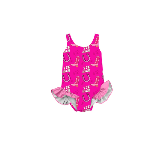 custom S Western boot hot pink girls bathing swimsuits