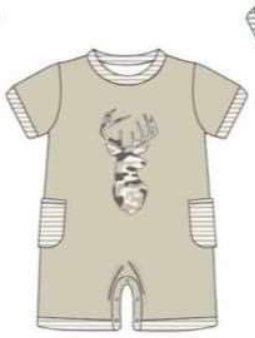 preorder camo deer short sleeve boys romper