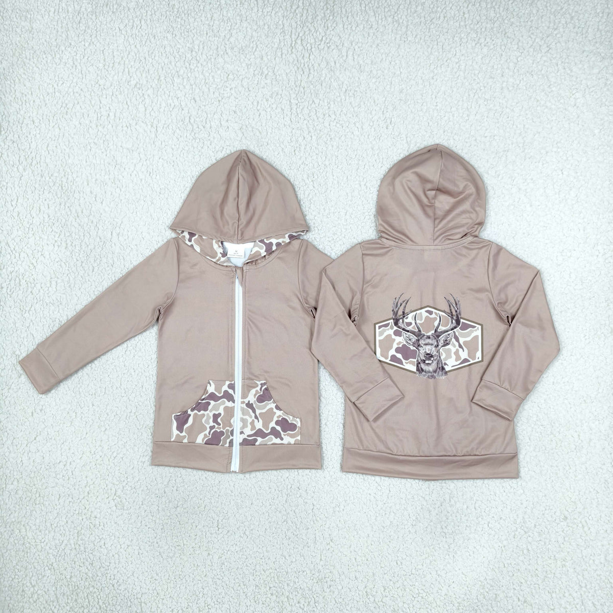 GT1144 hunting deer camo brown hoodie long sleeve girls coat