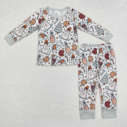 bamboo BLP0688 Christmas snowman cookie tree long sleeve pants boys pajamas