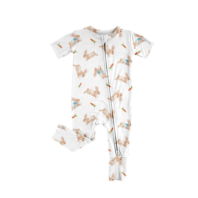 custom moq 5 Easter bunny rabbit carrot short sleeve zipper girls romper