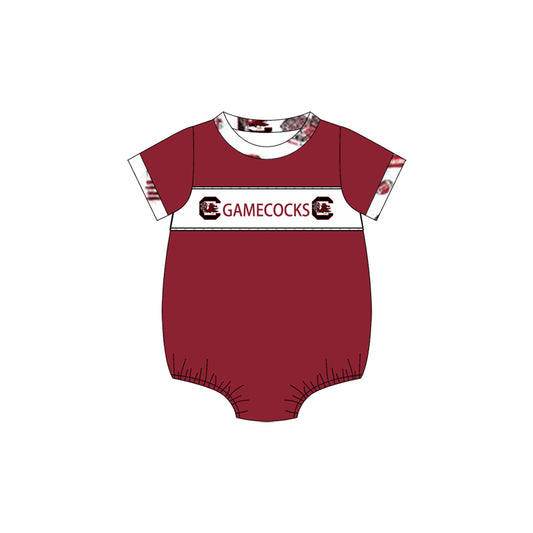 Custom Moq 3 Football Team Game Cocks Maroon Short Sleeve Boys Romper