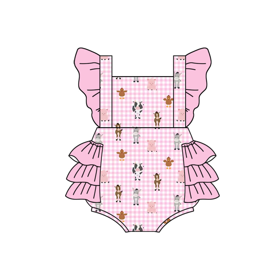 custom(moq 5)Baby Infant Girls Farm Pink Checkered Cows Bubble Rompers