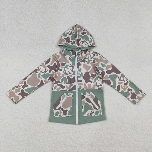 BT1335 hunting camo deer pockets hoodie long sleeve boys coat