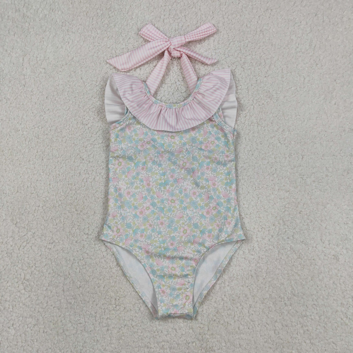 S0732 Flowers Pink Girls Swimsuits