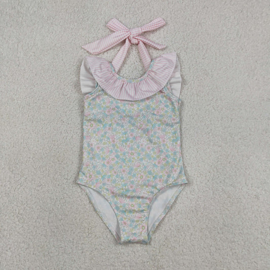 S0732 Flowers Pink Girls Swimsuits