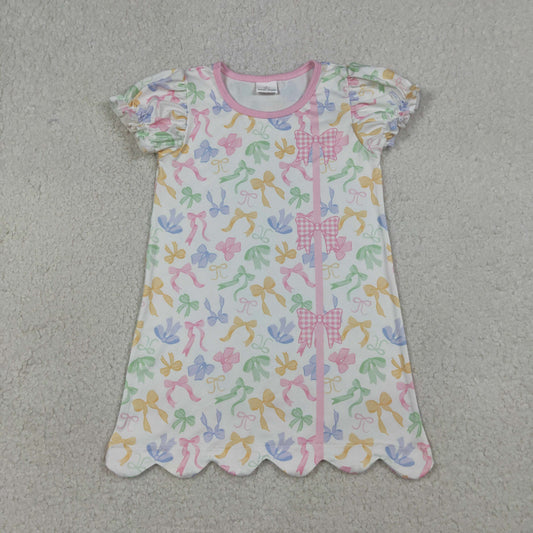 GSD3245 Colorful Bows Short Sleeve Girls Dress