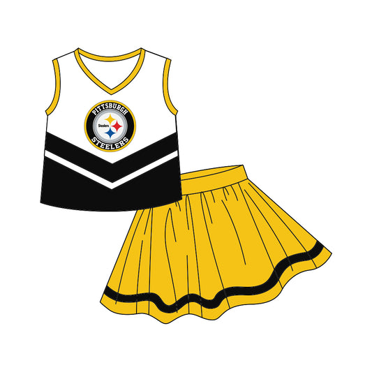 custom S 8.9 Black & yellow sleeveless skirt cheerleader dress