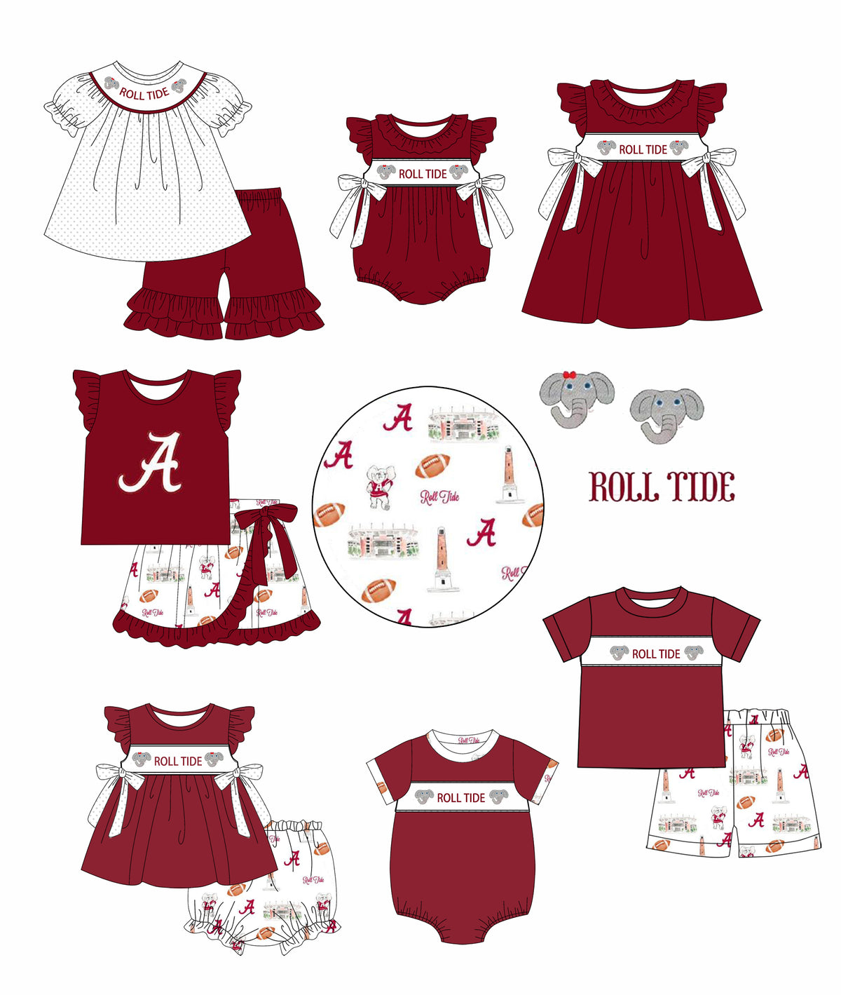 Custom Moq 3 Football Item Roll Tide Elephant Maroon sibling clothes