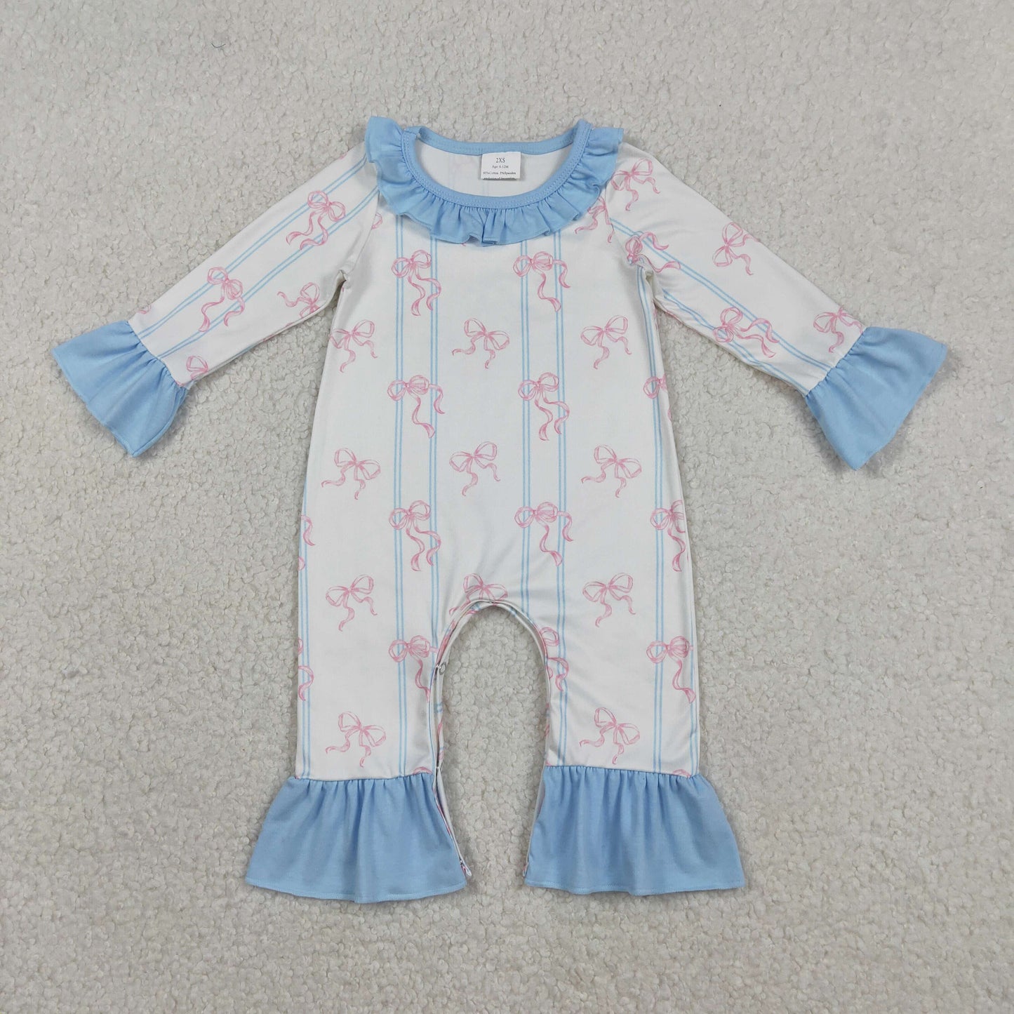 LR2845 pink bows blue long sleeve girls romper