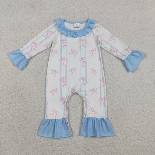 LR2845 pink bows blue long sleeve girls romper