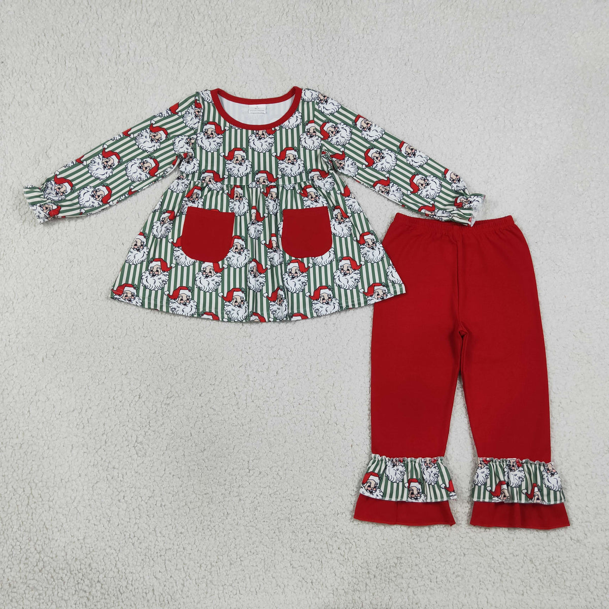 GLP3454 Christmas Santa Long Sleeve Red Pants Girls Set