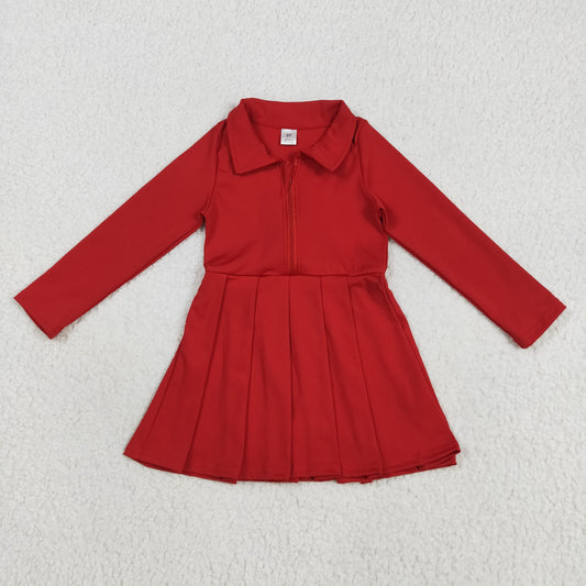 GLD1153 yoga red zipper long sleeve girls dress