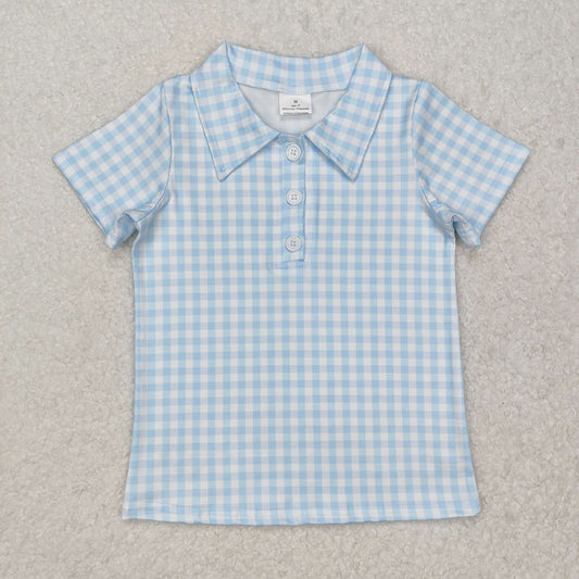 BT1125 Blue Checkered Short Sleeve Shorts Boys Top