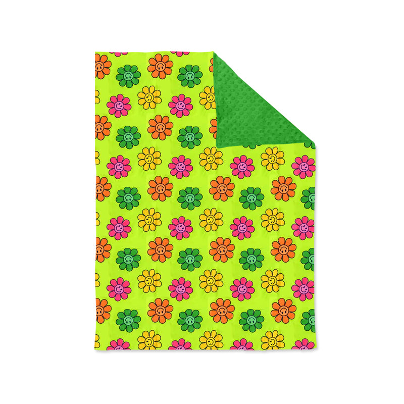 custom colorful smile flowers green baby blanket