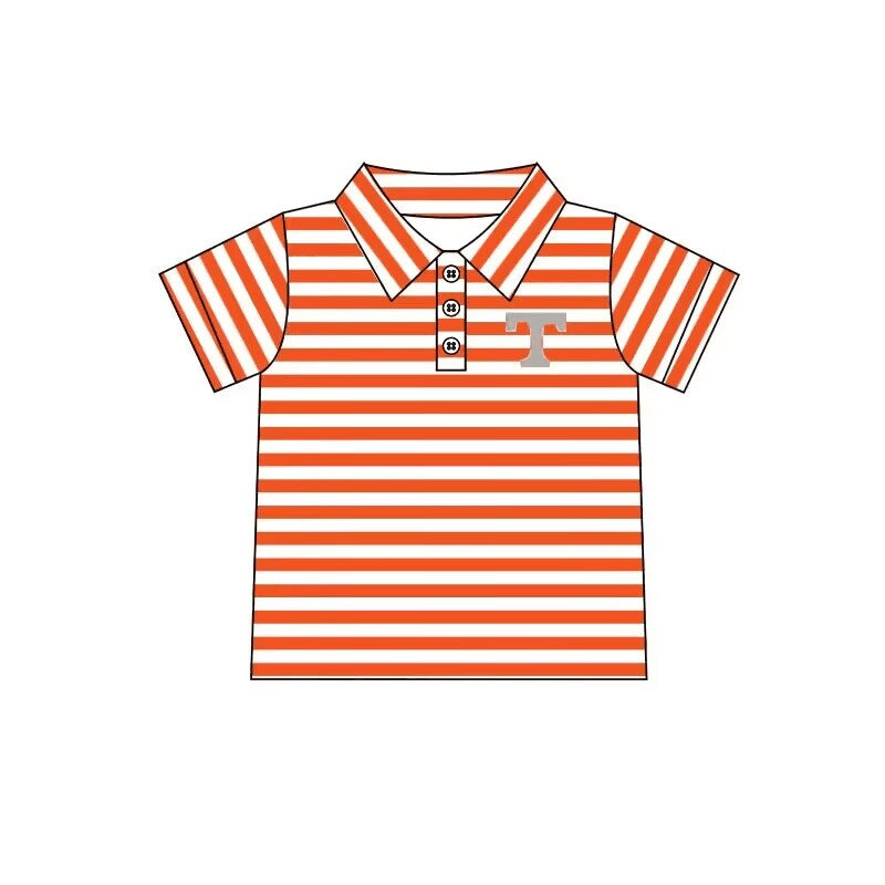 custom style T football orange striped short sleeve boys top