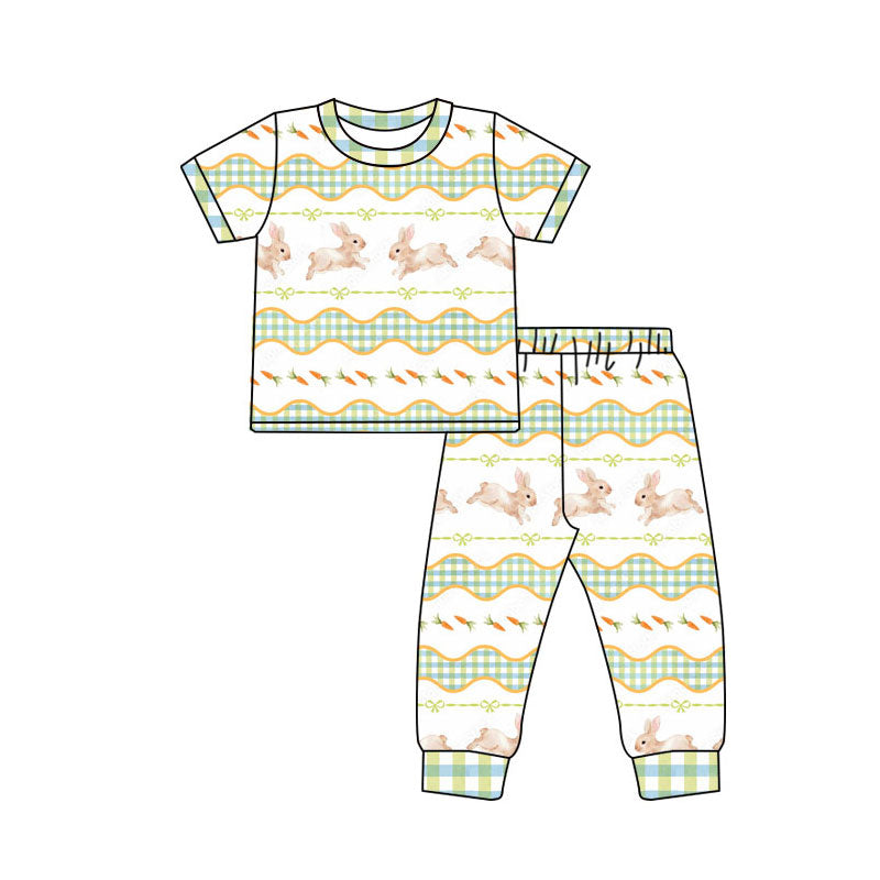 custom moq 5 Easter bunny rabbit green short sleeve pants boys pajamas