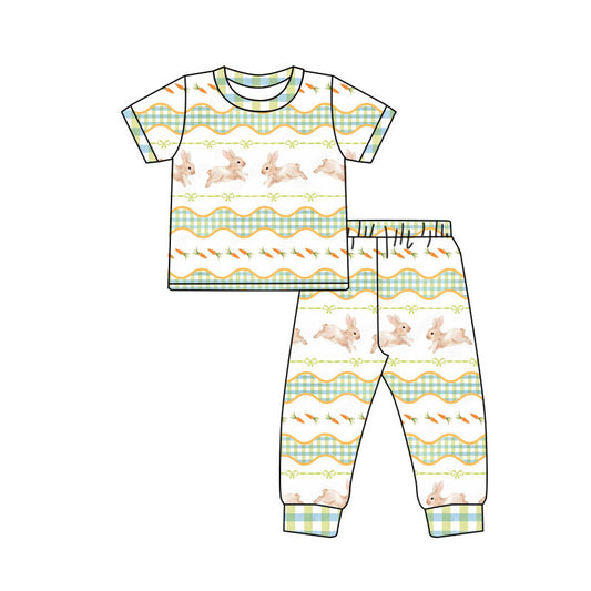 custom moq 5 Easter bunny rabbit green short sleeve pants boys pajamas
