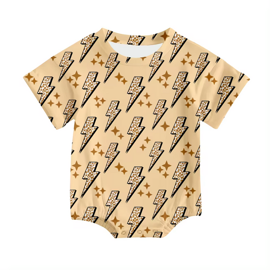 Custom leopard flash star khaki short sleeve girls romper