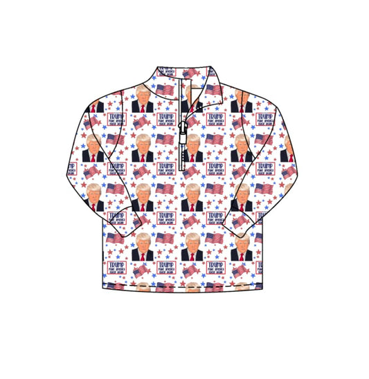 custom Trump flag red long sleeve zipper boys pullover
