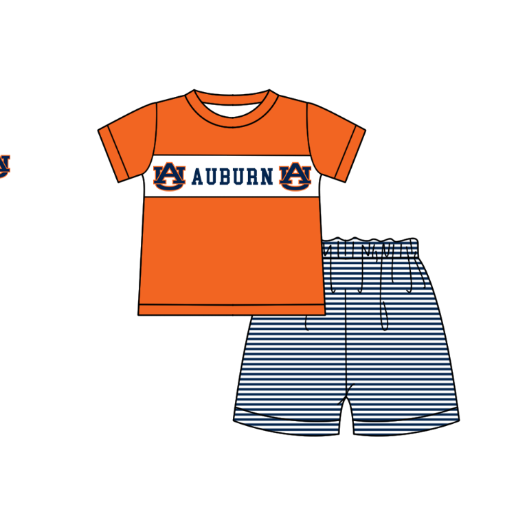 Custom Moq 3 Football Item Auburn Blue Short Sleeve Shorts Boys Set